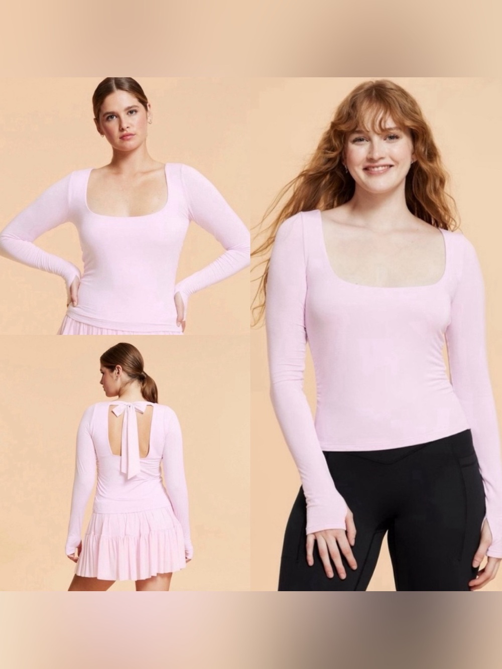 Blogilates Women's Love Story Long Sleeve Tie Bow Back Top Lilac Snow